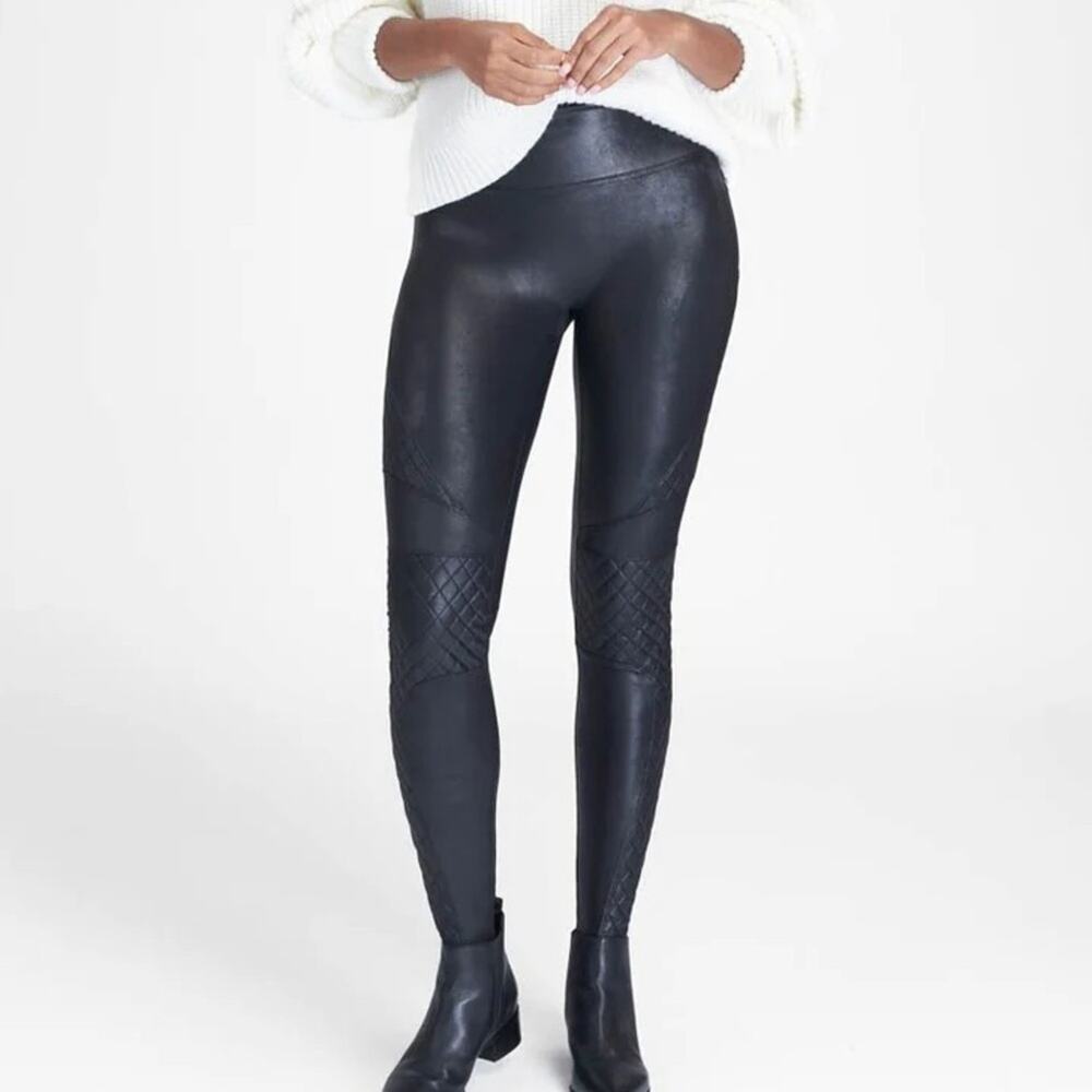 Spanx Quilted Faux Leather Leggings in Very Black